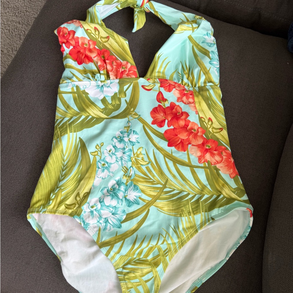 Tommy Bahama Floral One Piece Swimsuit - Green and Red